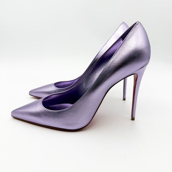 Christian Louboutin Kate 100 Metallic Leather Purple Heels EU 40 US 10 Pumps - Picture 5 of 13